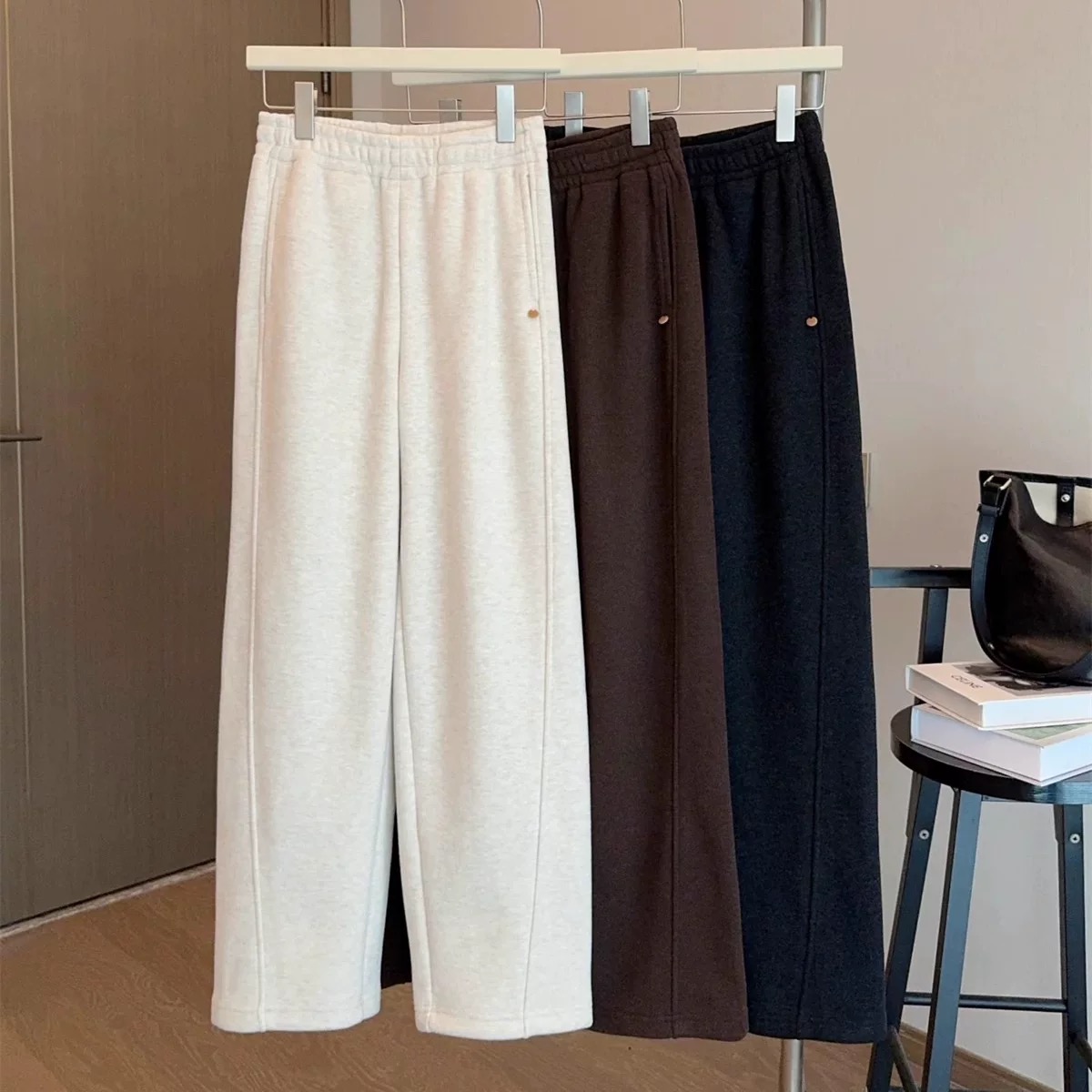 【羊毛拼接】品质款简约显瘦加绒窄版直筒裤洋气遮肉秋冬百搭长裤女