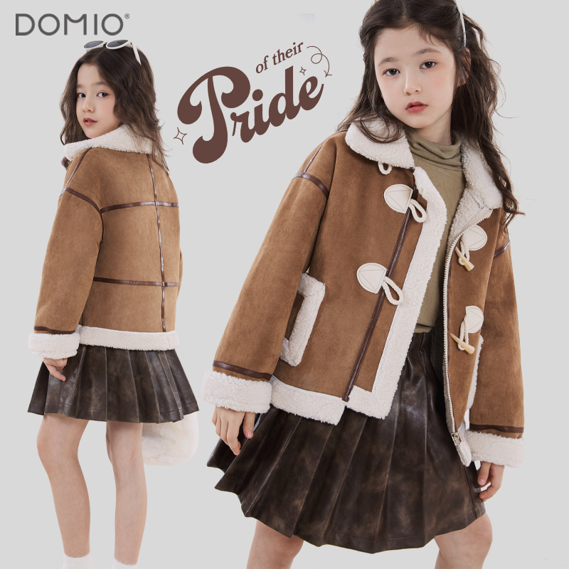 女童外套2024秋冬新款儿童羊羔绒上衣皮毛一体加绒外衣棉服