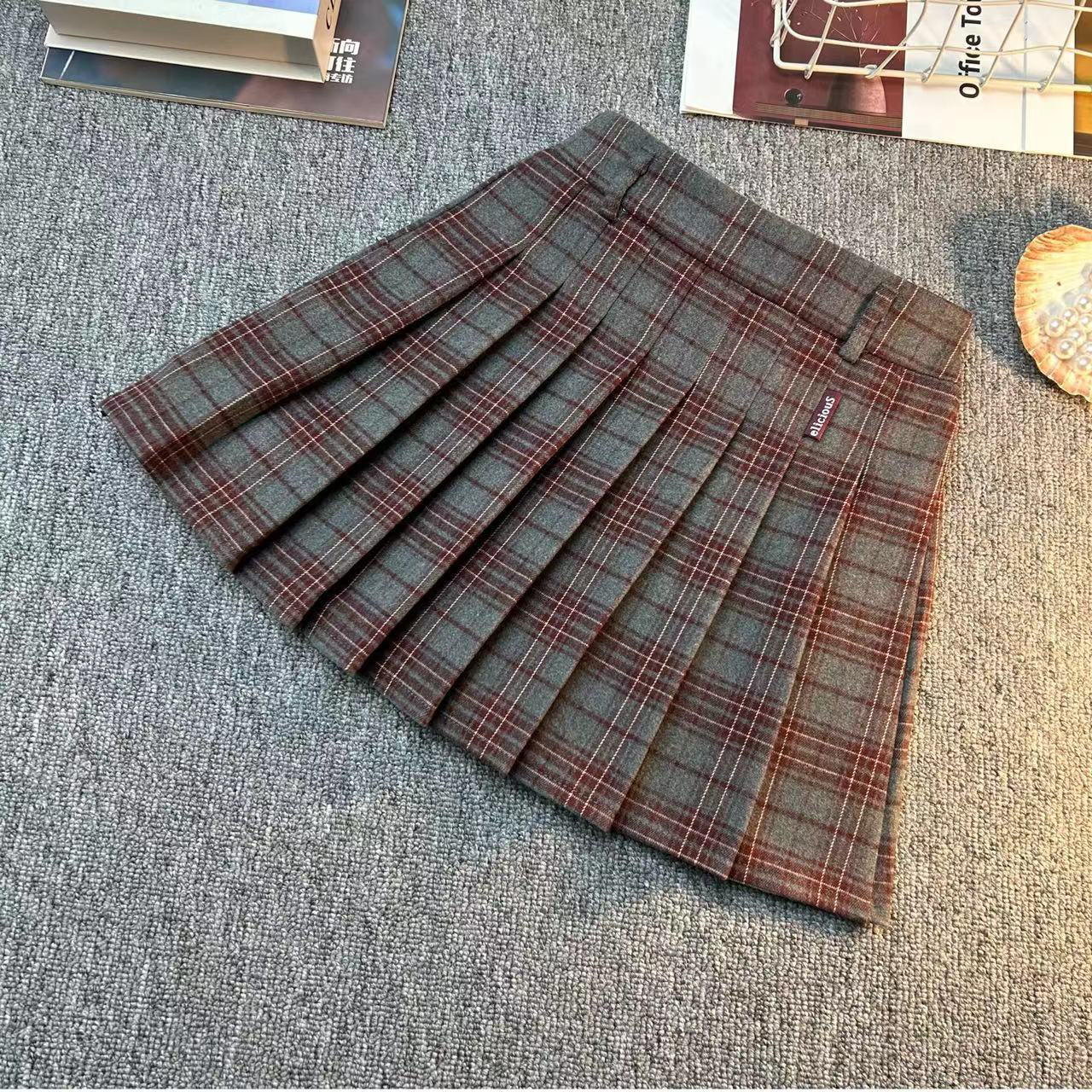 毛呢短裙童装女童呢料百褶裙2025秋冬款儿童英伦风格子半身裙