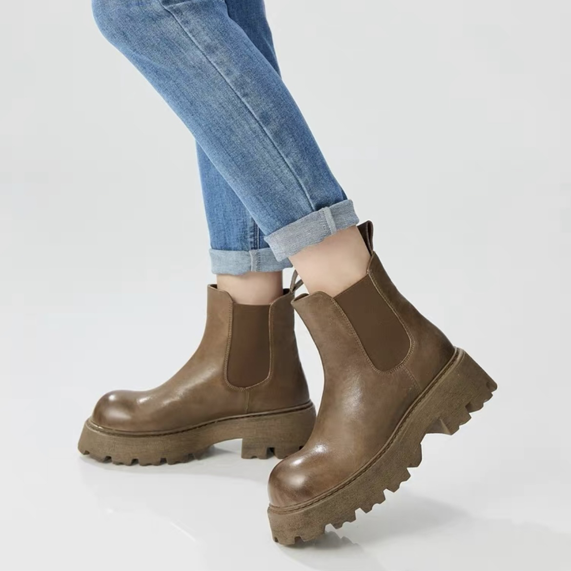 新款水洗牛皮一脚蹬切尔西靴短靴AX15237