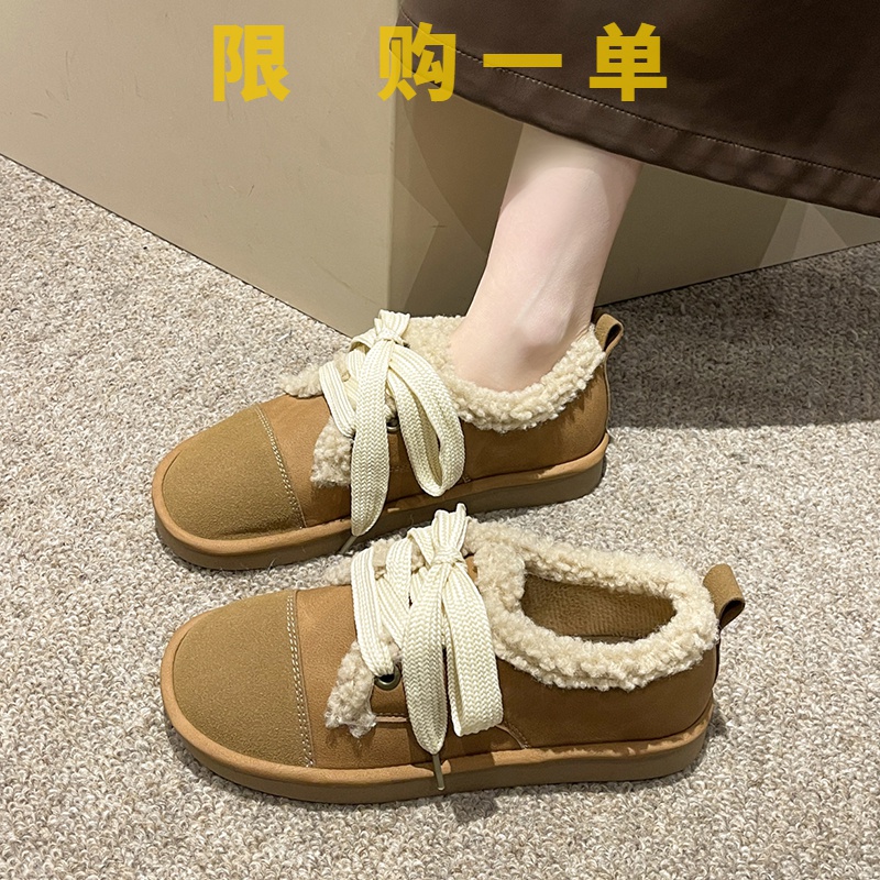 红蜻蜓牌复古勃肯鞋女2023秋冬季新款加绒保暖豆豆鞋软底系带百gh