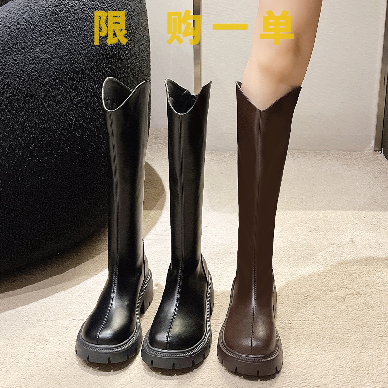 红蜻蜓牌长筒靴女2023秋冬新款胖mm大筒围骑士靴v口粗跟加绒高gh