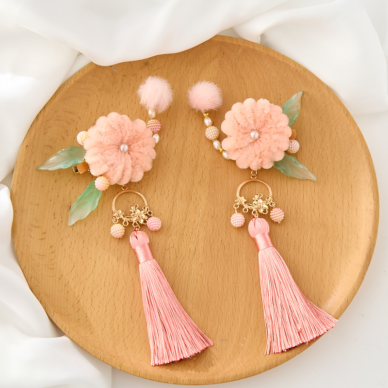 汉服女童冬款儿童古风毛球发饰宝宝国风高端仙气可爱流苏新年对夹