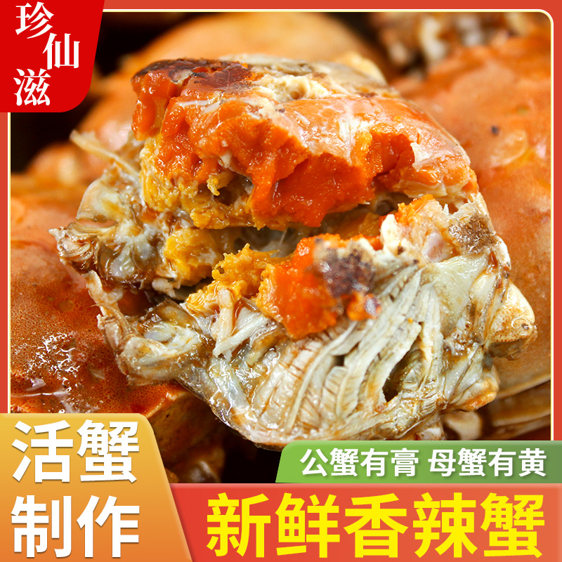 香辣蟹新鲜螃蟹河蟹加热即食熟食冷冻真空麻辣海鲜全母蟹零食罐装