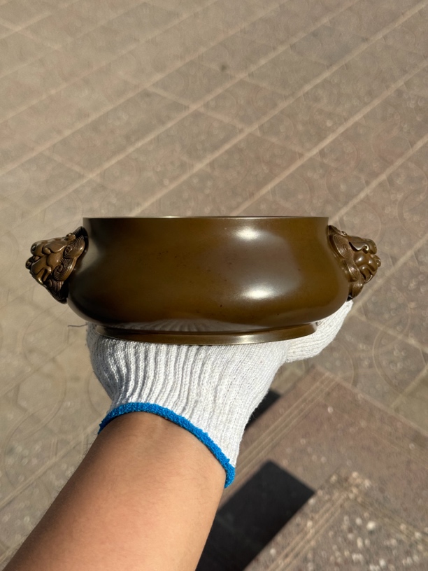 铜制狮头双耳仿古宣德炉铜炉家用室内焚香炉插香供奉炉熏香炉