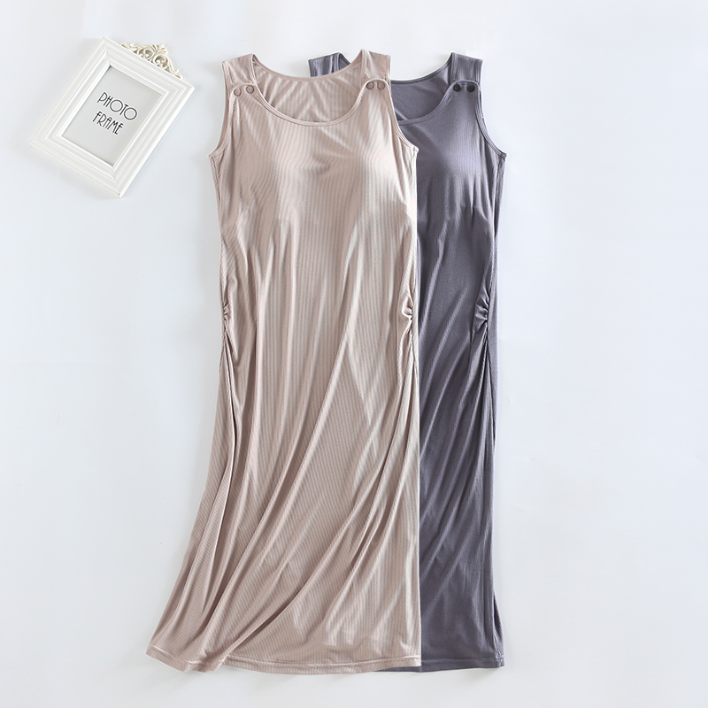 孕妇长裙哺乳外出连衣裙宽松夏季怀孕期大码长裙带胸垫专用女