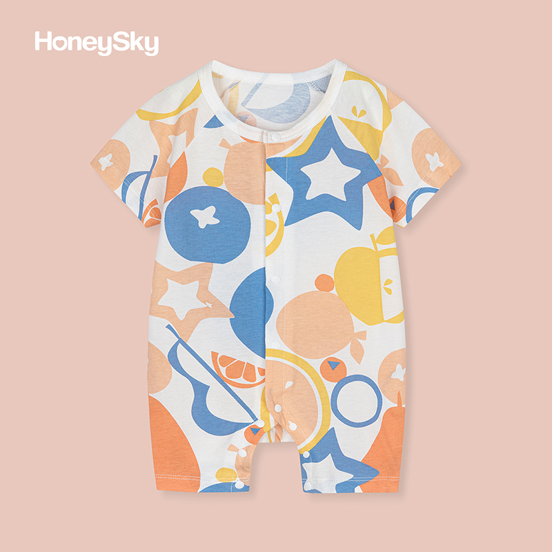 honeysky 新生婴儿儿衣服夏可爱超萌哈衣爬服0-3岁宝宝纯棉连体衣