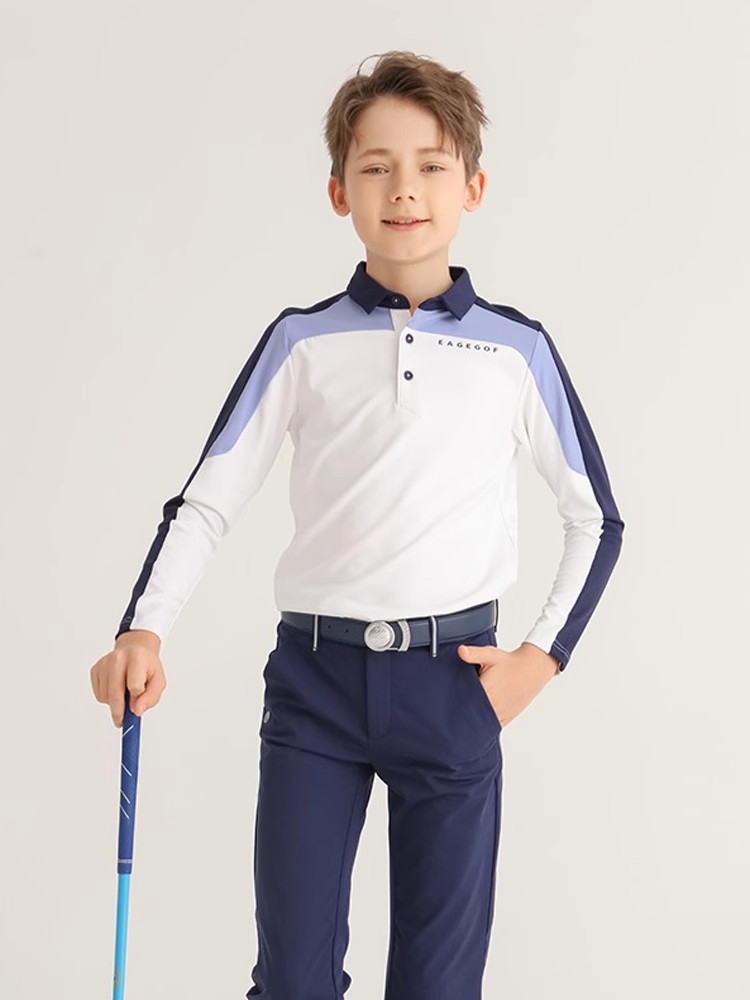 EAGEGOF高尔夫服装男童长袖t恤秋冬新款青少年衣服儿童装速干