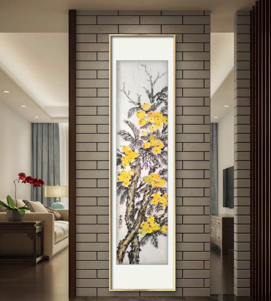 新中式手绘国画枇杷装饰画书房茶室客厅玄关卧室挂画