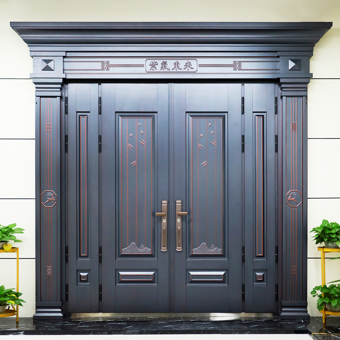 顾好锌合金仿铜别墅大门农村自建房对开门家用防盗门入户进户门