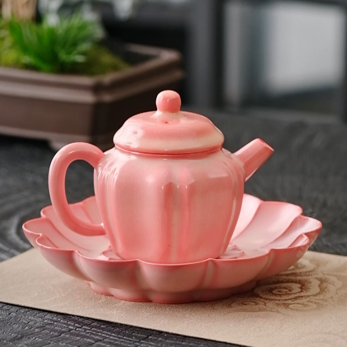 胭脂粉猪油冻茶壶壶承女男士陶瓷品茗南瓜壶功夫茶具