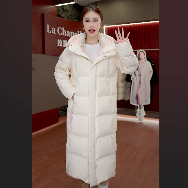 【拉夏贝尔官方】24年新款冬季连帽修身长款加厚保暖千树万树梨花开