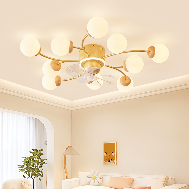 客厅吸顶风扇灯原木风大厅主灯带电风扇一体智能全屋灯具组合套餐