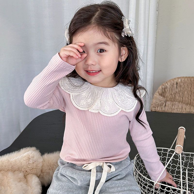 儿童娃娃领打底衫公主春秋t小童内搭上衣洋气女童T恤翻领蕾丝长袖