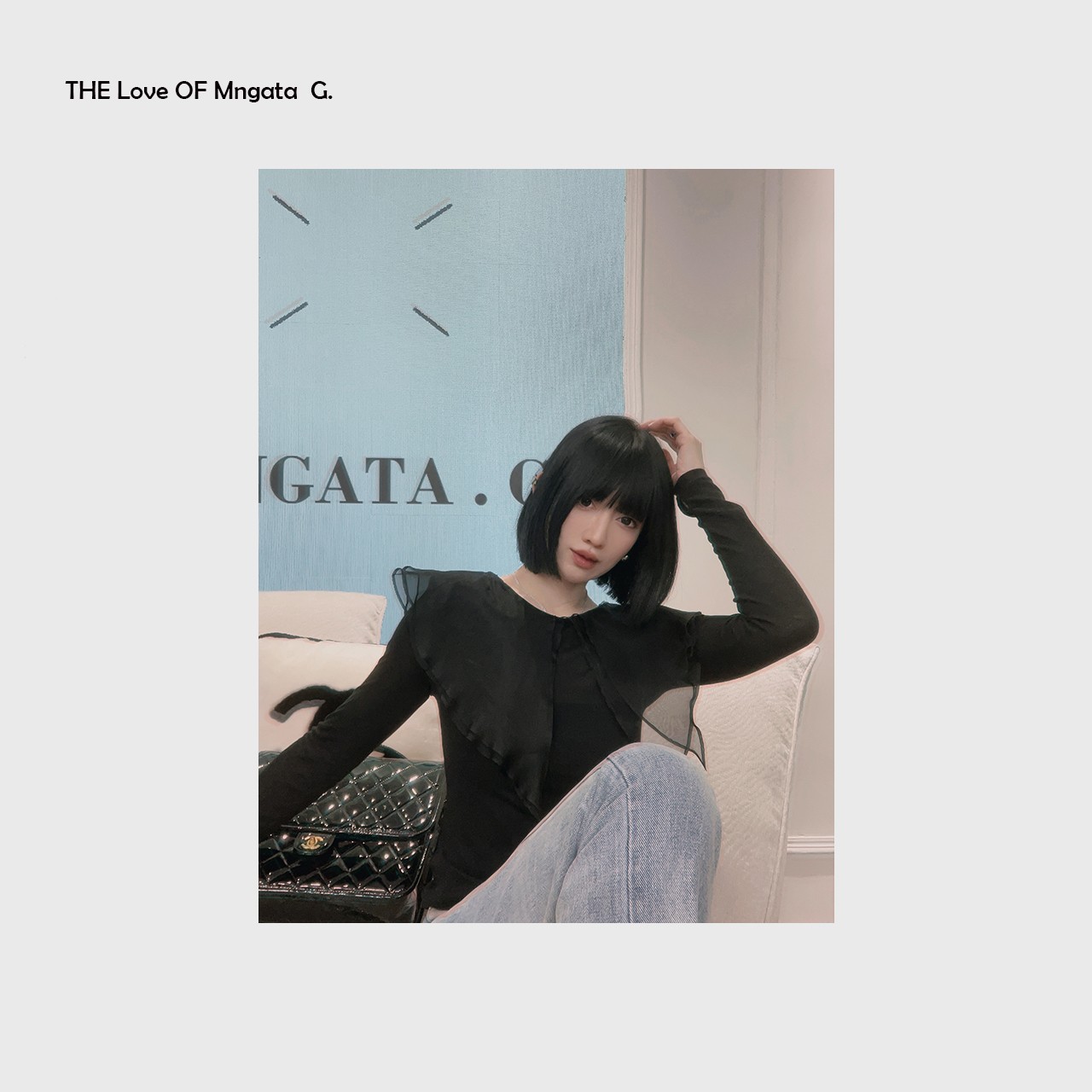 MNGATA G.百搭紧身显瘦修身不规则长袖荷叶领纯色打底衫23021401