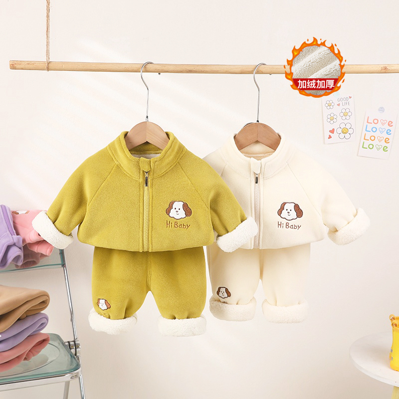 宝宝秋冬季加绒加厚套装中小童装男童女童冬装婴幼儿衣服婴儿分体