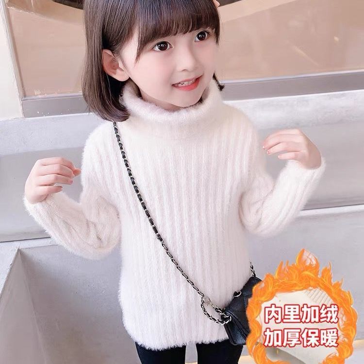 女童高领低领水貂毛针织衫中小童冬季新款加绒加厚毛衣高档XIANNL