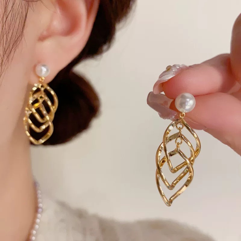 铜合金仿珍珠耳饰 气质轻奢时尚百搭编织法式小众简约耳环QC1764