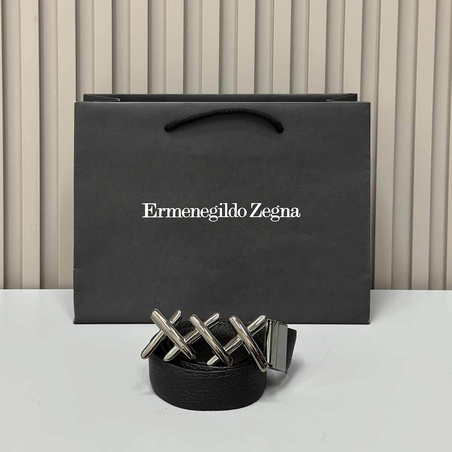Ermenegildo Zegna 杰尼亚 黑-棕色休闲男士皮带 两面可用 