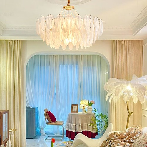 法式奶油风轻奢客厅吊灯网红羽毛主卧室灯温馨浪漫现代简约水晶灯