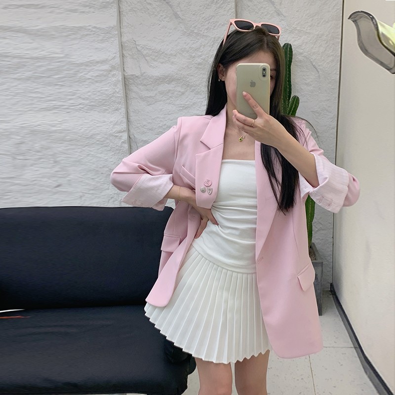 冰冰来了【香草奶盖】小个子高级感粉色西装廓形设计感外套 25089