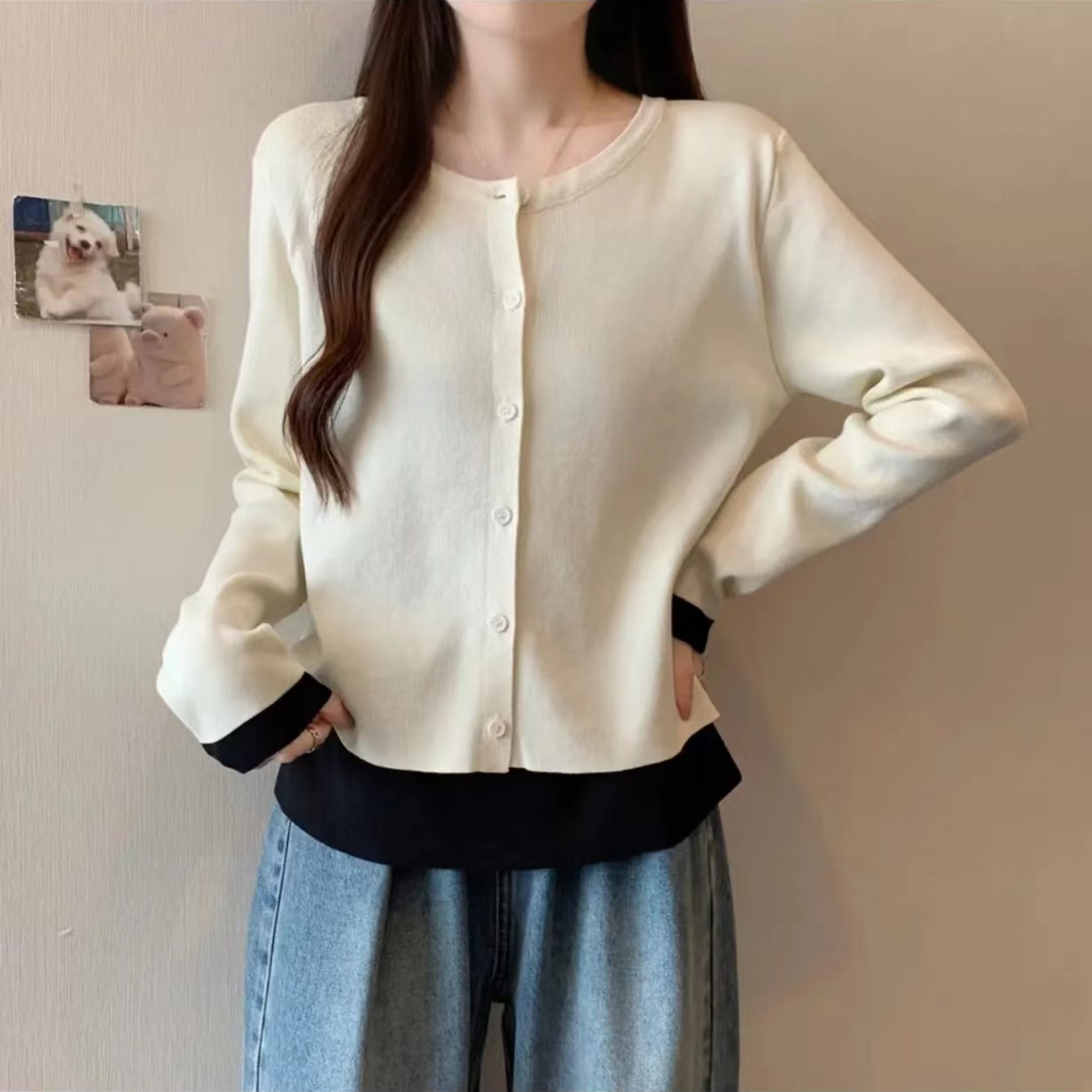大码新款休闲假两件针织衫女装秋季胖MM遮肉显瘦别致上衣5005#