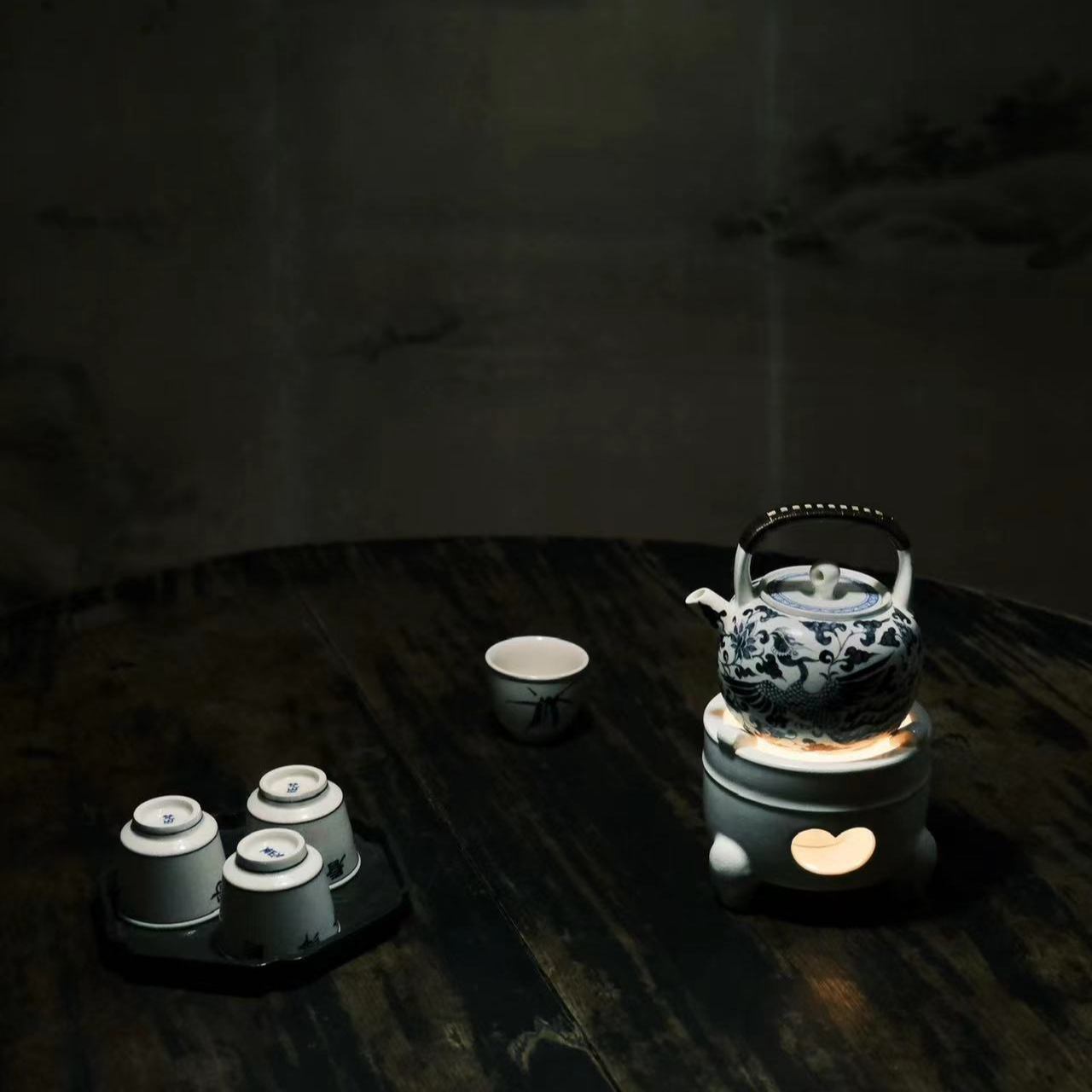 陶瓷  苏打釉手绘元青花和风小团壶