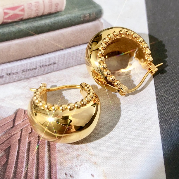 【皇冠轻奢】18k金 | ins风珠边香包耳扣 精致时尚 百搭日常
