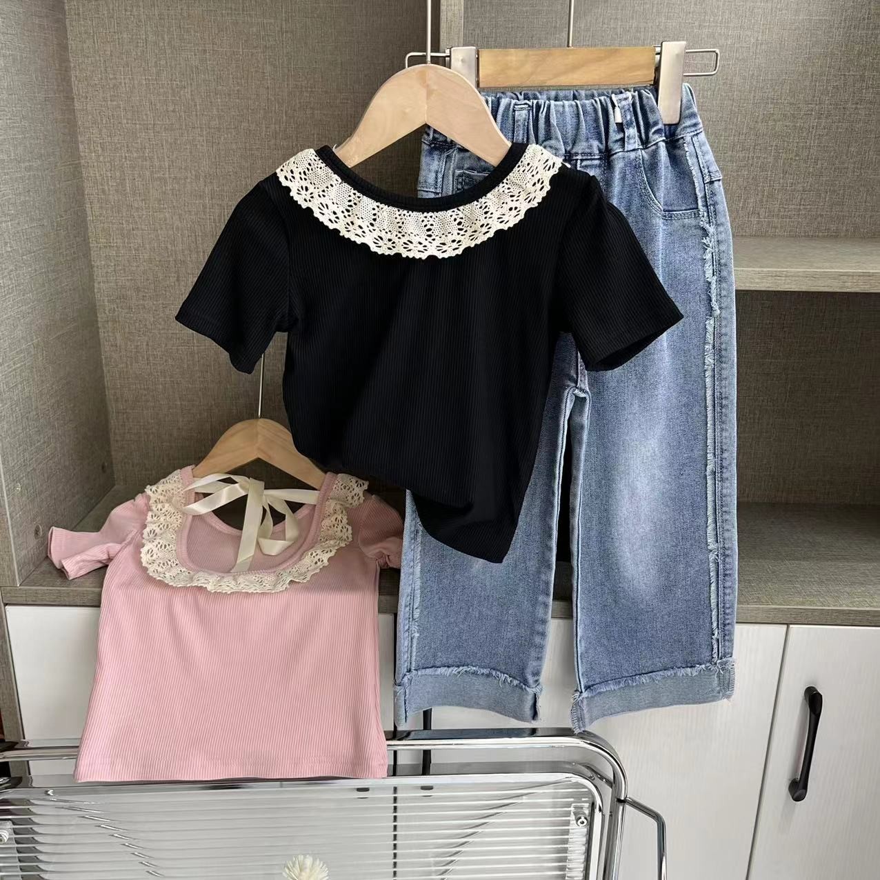 儿童直筒翻边时尚牛仔裤春季新款韩版宽松软牛仔外穿长裤 潮