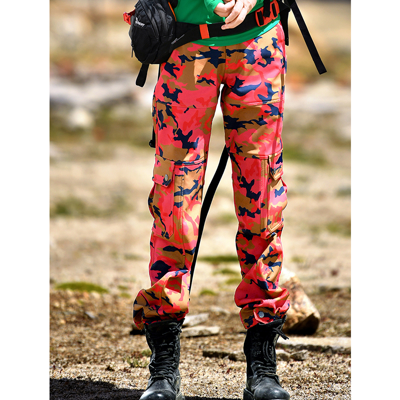 北京森林户外保暖搭子登山防风防水透气膜抓绒宽松迷彩软壳裤女式