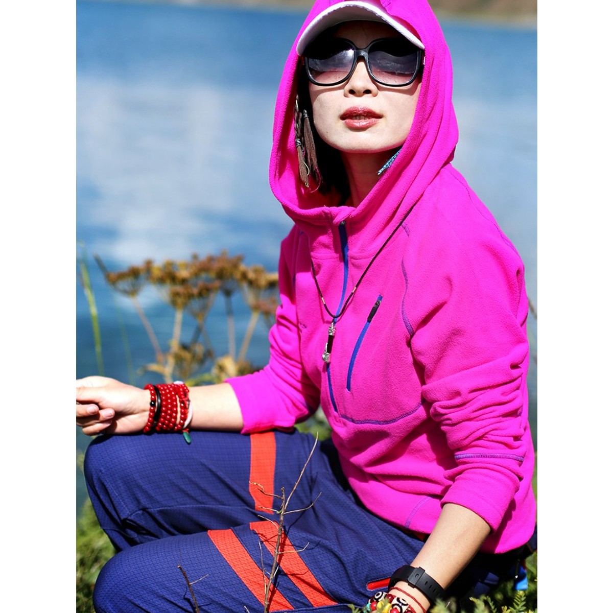 北京森林户外保暖搭子连帽休闲打底衫套头抓绒衣卫衣登山外套女式