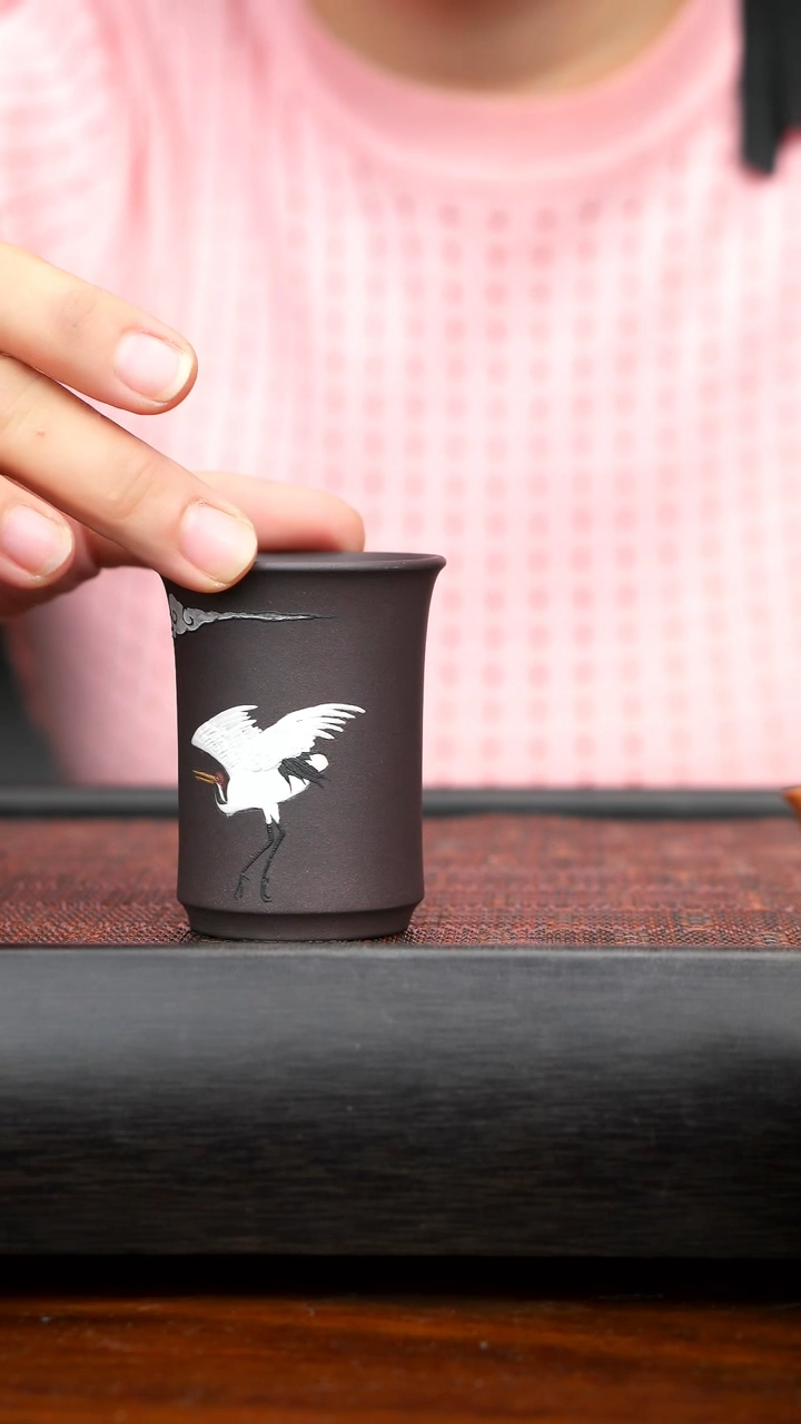 【闪购商品】百目紫泥闻香杯仙鹤泥绘