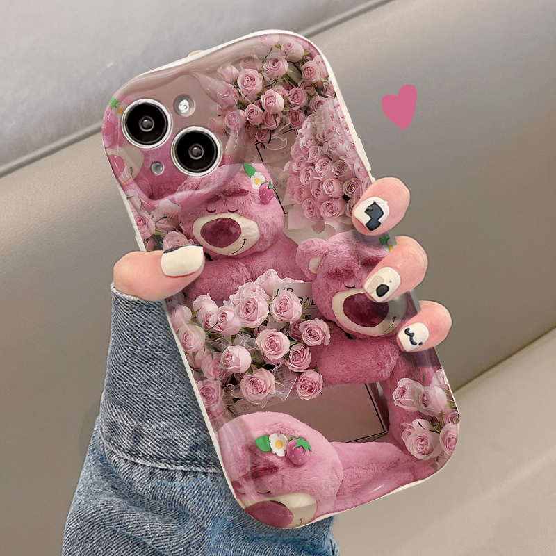 小粉熊与花束苹果13华为/vivo/oppo/小米iPhone14pro设计感手机壳