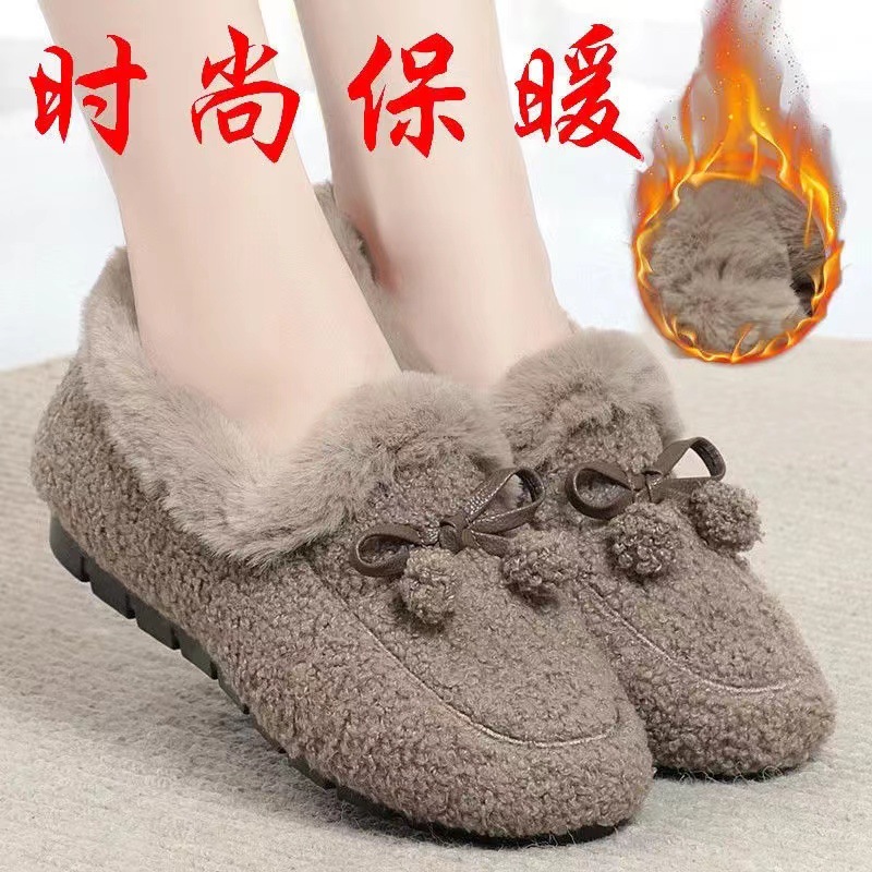 2023秋冬棉鞋代发女款冬季毛毛鞋软底保暖平底豆豆鞋百搭女鞋批发