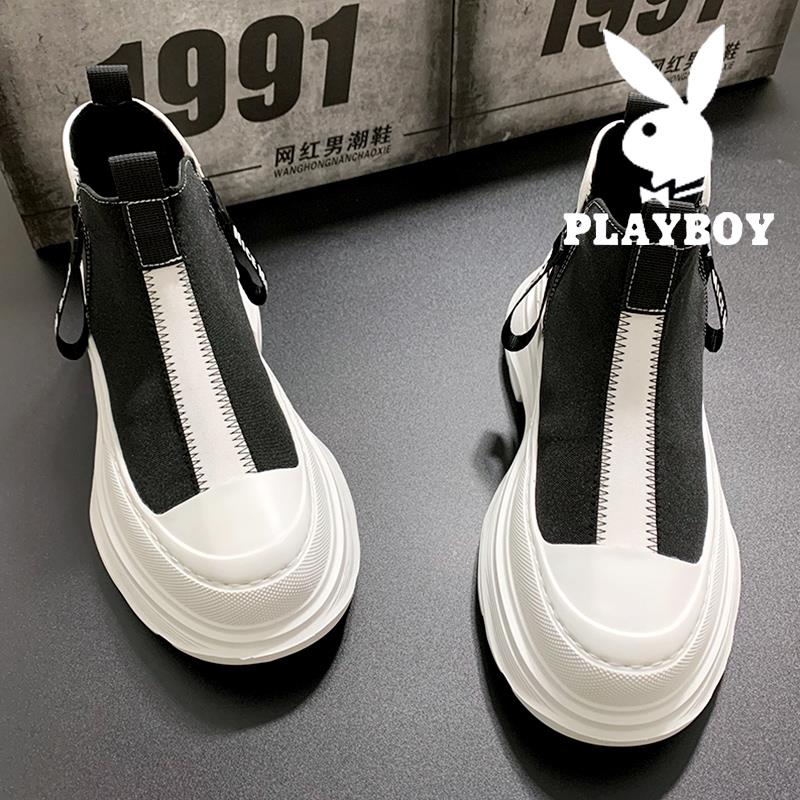 PLAYBOY马丁靴男冬款2023年新款户外穿厚底百搭休闲运动高帮男鞋