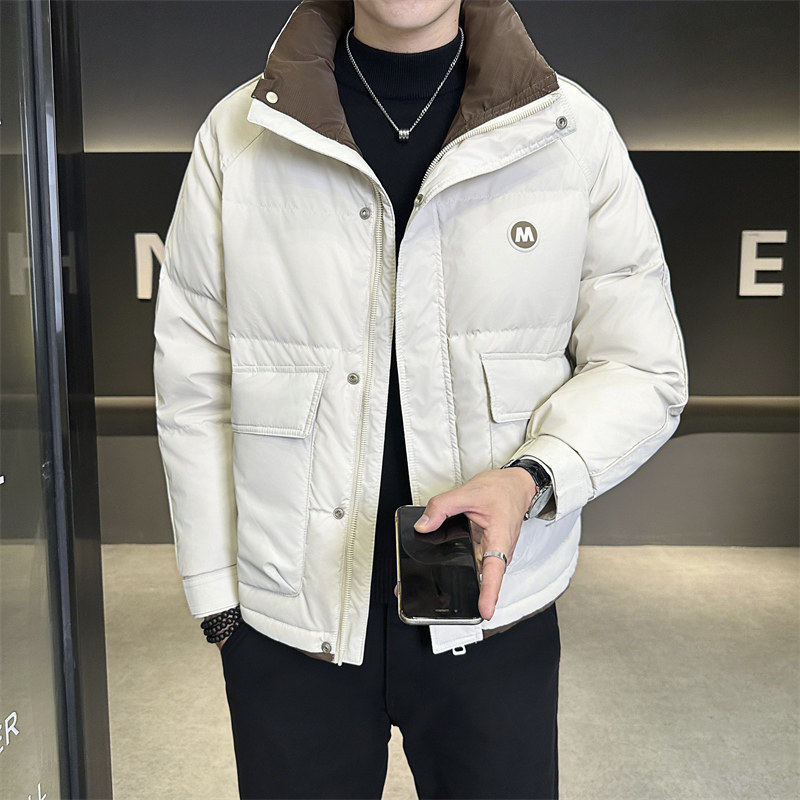 国标50%男士冬季羽绒服时尚翻领帅气百搭白鸭绒保暖青年夹克外套