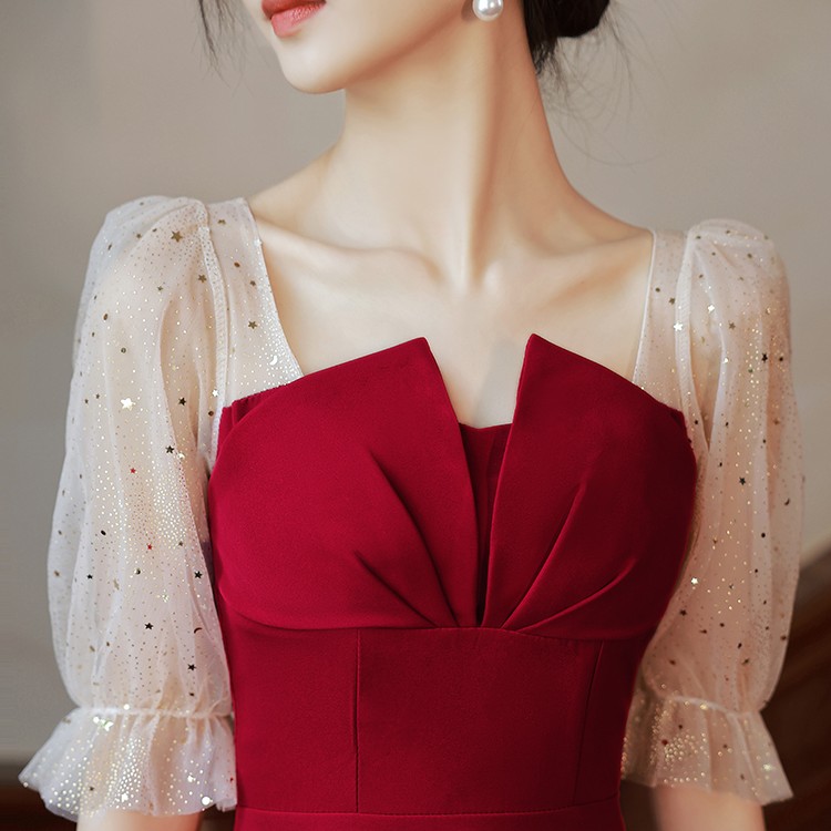 敬酒服新娘小个子酒红色结婚小礼服女订婚回门气质连衣裙平时可穿