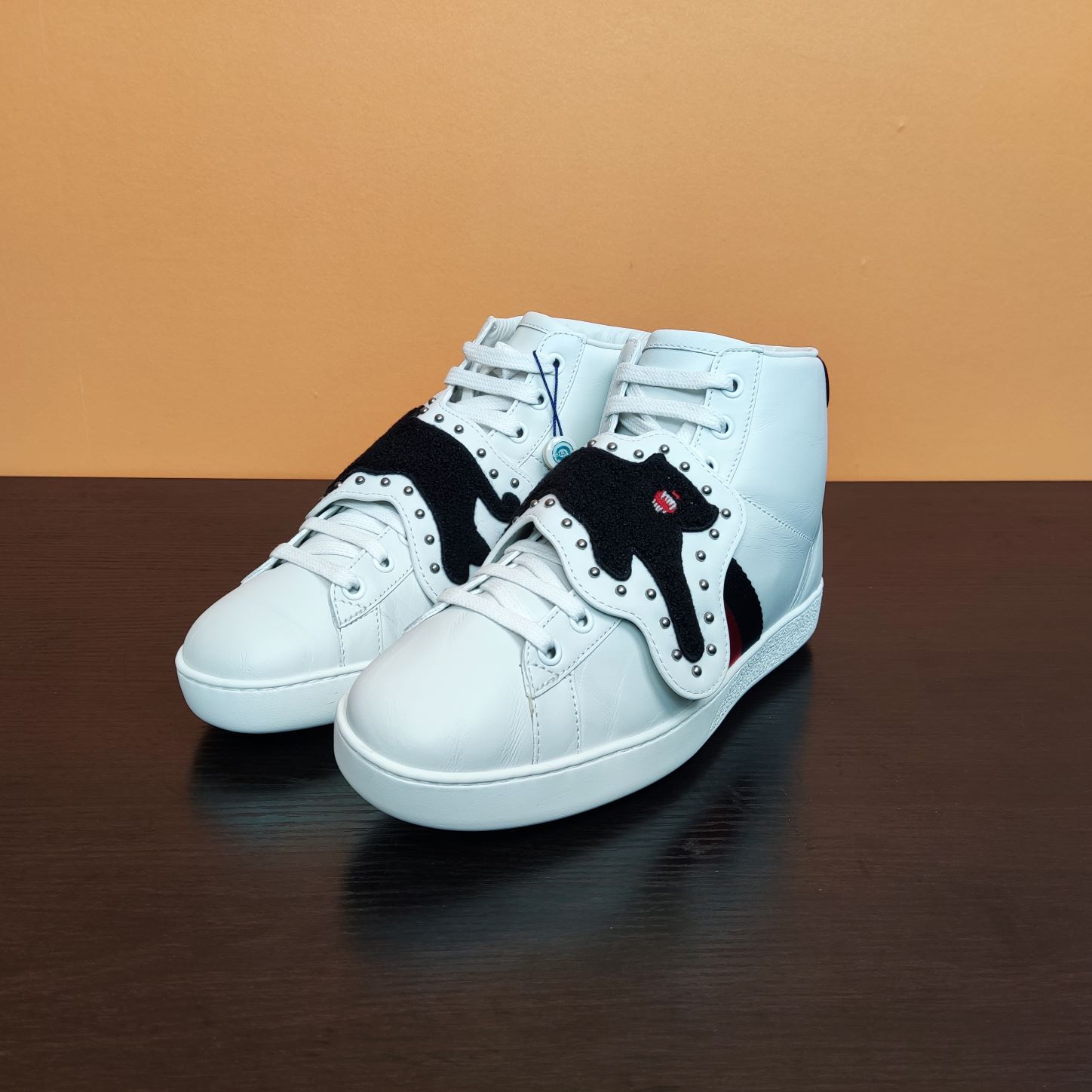 全新未使用  GUCCI ACE 板鞋 高帮 黑豹刺绣贴布 白色 TP004727