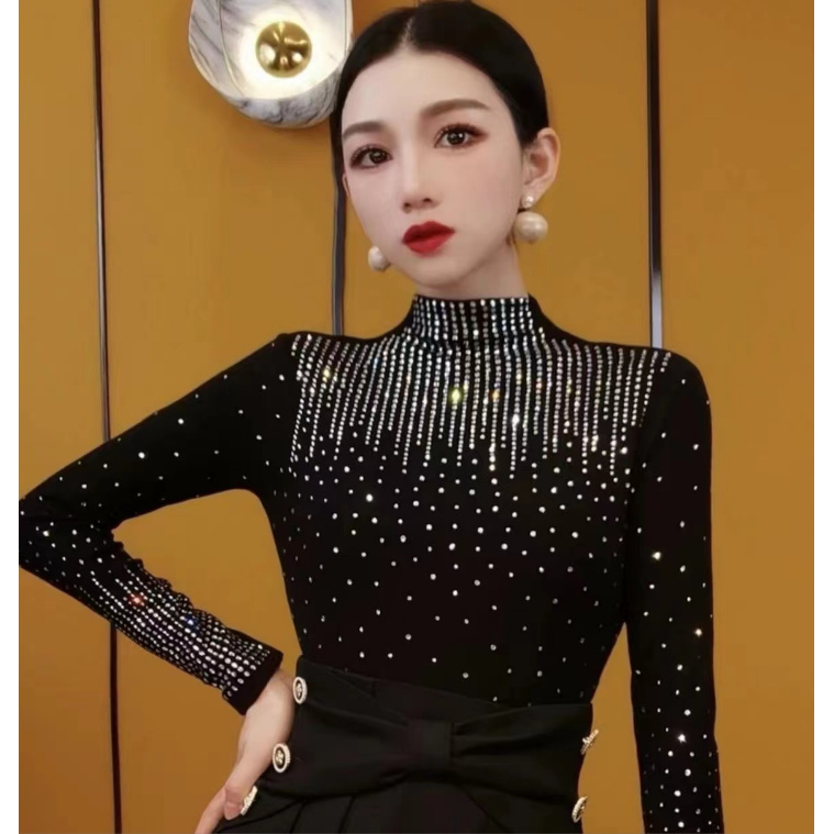 浪漫雨滴【新疆包邮】秋冬新款时尚烫钻上衣修身显瘦长袖T恤潮