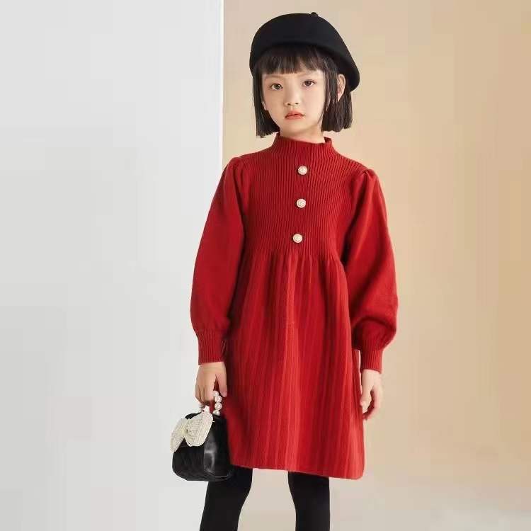 女童毛衣裙儿童新年裙子2023新款洋气公主裙女宝宝针织连衣裙