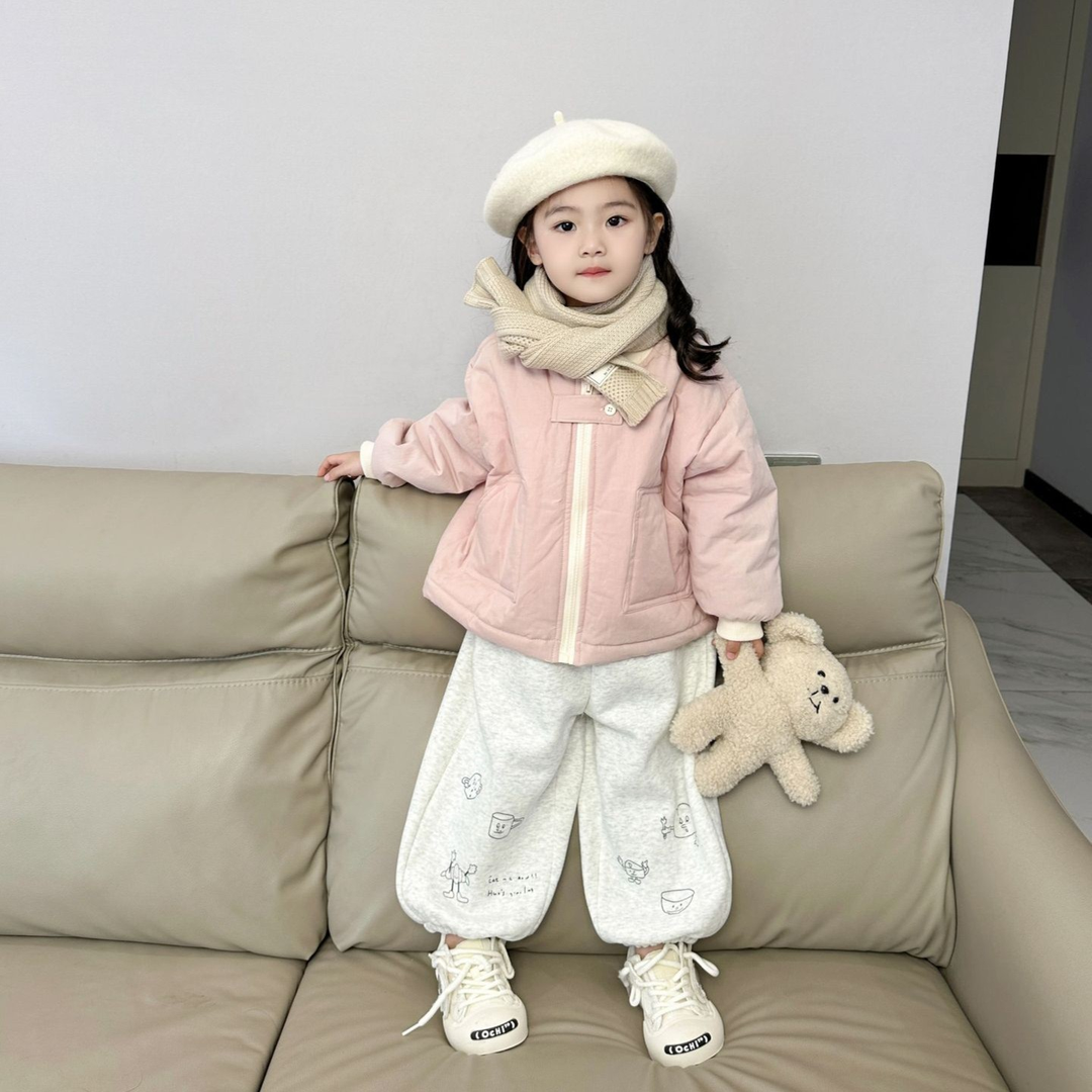 新款贴布小兔儿童2023冬季女童韩版夹棉棉服加绒加厚裤子两件套潮