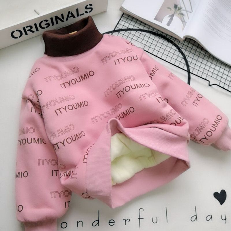 女童高领卫衣打底衫中大童加绒加厚套头针织衫女孩韩版字母卫衣潮