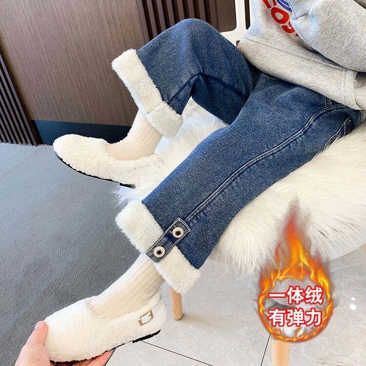 【品牌】儿童加绒牛仔裤秋冬款韩版加绒加厚宽松时女宝宝外穿女童