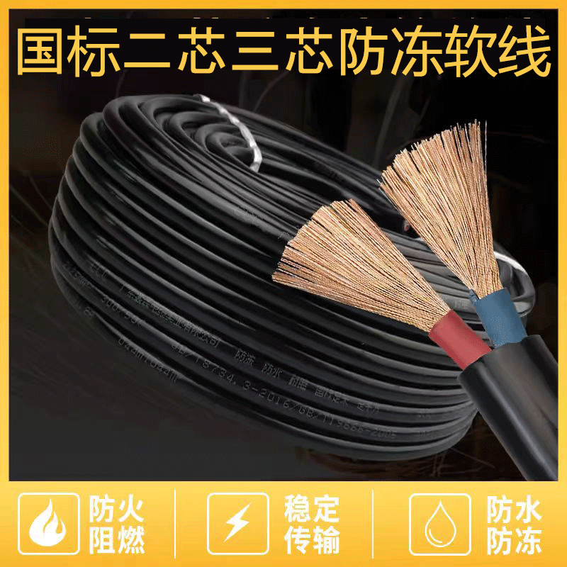 国标电线1.5/2.5/4/6平方工程电缆线户外防冻二芯3芯家用电源软线
