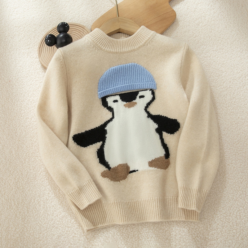 【山羊绒】儿童加厚提花男圆领套头女可爱针织宝宝打底衫厚卡通毛衣