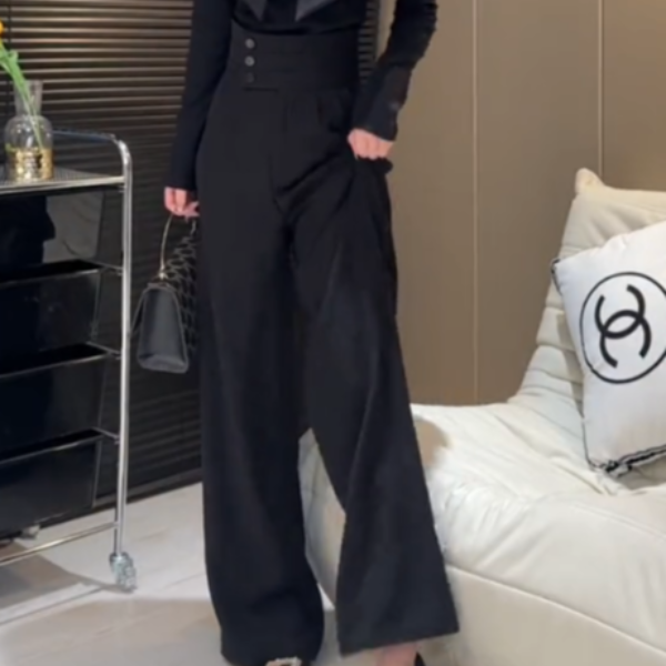 华姐定制0-[K307]高腰休闲显瘦收腰西装裤厚实百搭排扣西裤洋气女