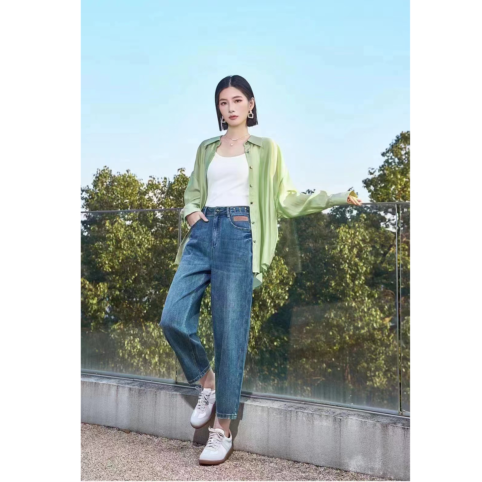 金属扣牛仔老爹裤ZBK32125裤长90（卡码往大拍）