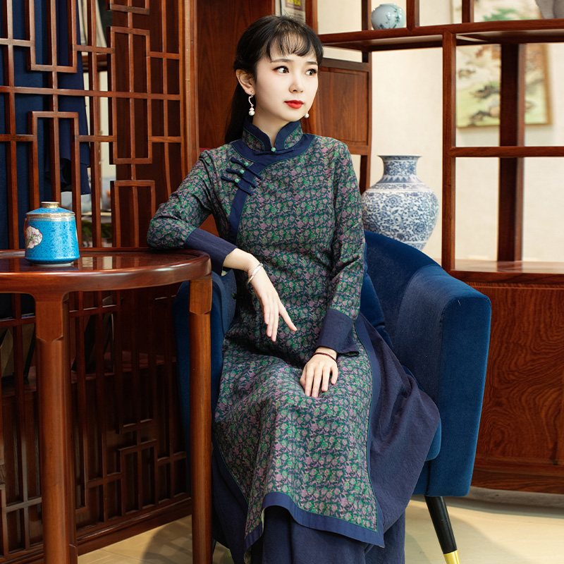 如意风越南旗袍裙改良奥黛中国风连衣裙女秋装减龄气质长裙子J960