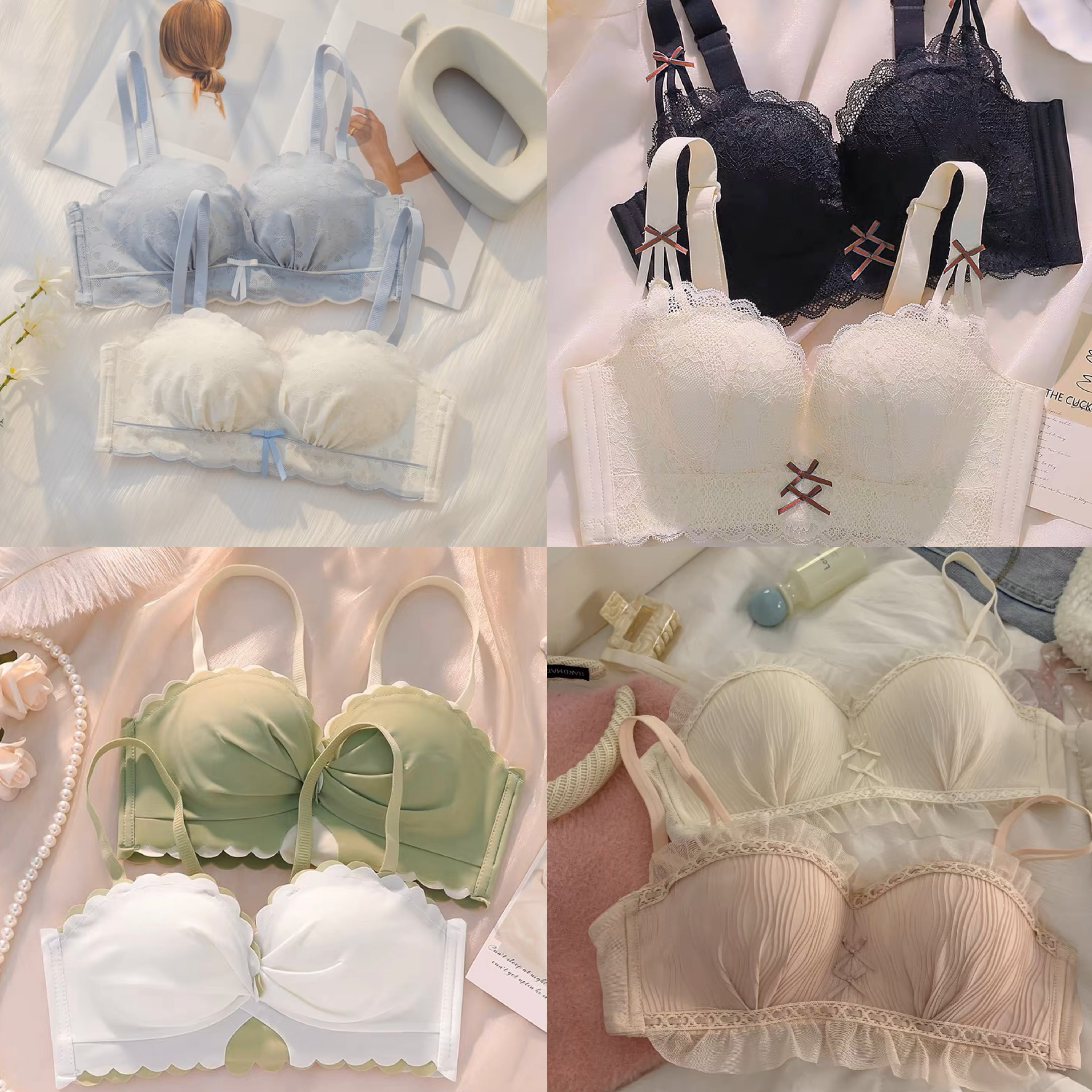 A201-A300内衣女秋季蕾丝法式蝴蝶结无钢圈文胸舒适聚拢小胸上托