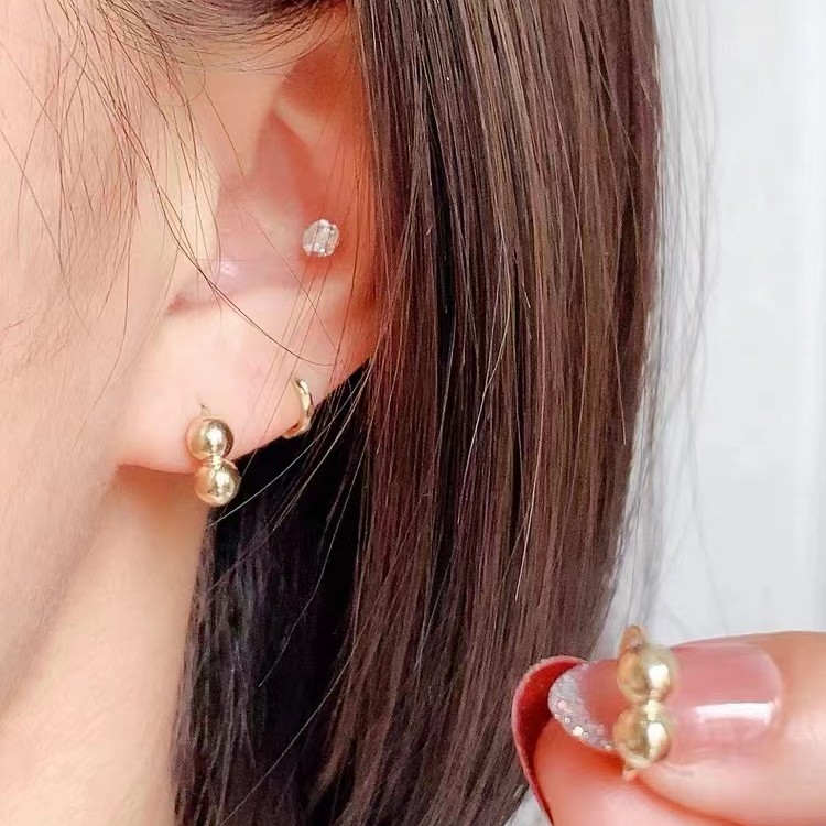 ins风精致小众设计感小球形耳扣气质金色耳环8634